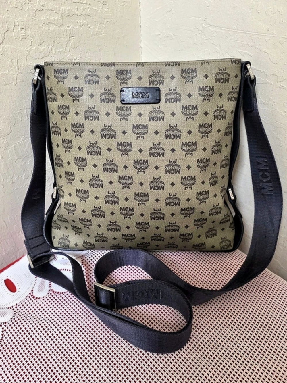 MCM For Men Or Women Blue Tan Crossbody Bag AUTHENTIC